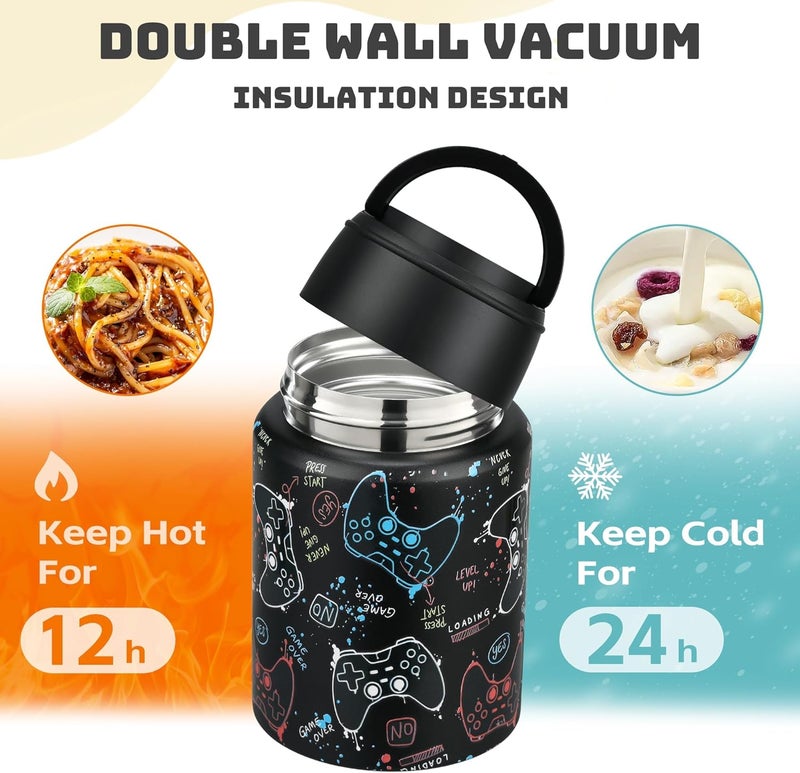 Haweek Soup Thermo for Hot Food Kids 16oz Insulated Food Jar Leakproof Thermo Lunch Container for Kids Wide-Mouth Stainless Steel Lunch Box for School with Handle Folding Spoon(3+)​ - Image 5